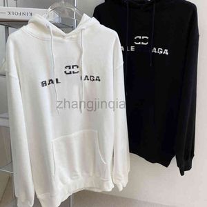 Tasarımcı Black Beyaz Balanciagas Hoodie Büyük Boy Lüks Moda Sonbahar Kış Yeni Paris Mozaik BB Trend Hooded Peluş Terry Erkek Kadın Sevenler Gevşek Sweater