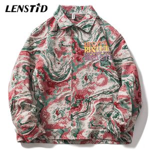 Lenstid Spring Men Dzianinta Kurtka ładunkowa Hip Hop Illusion Striped Haftowe Windbreaker Streetwear HARAJUKU Casual Emporse Coats