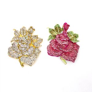 55 mm rosblomma brosch stift guldton grön och rosa strass kristallbroscher vackra eleganta växtstift för kvinnor