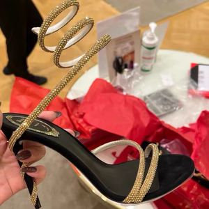 Кристаллы украшены страном женщины каблуки сексуальные дизайнеры сандалии Rene Caovilla Cleo 95 -миллиметровый щип