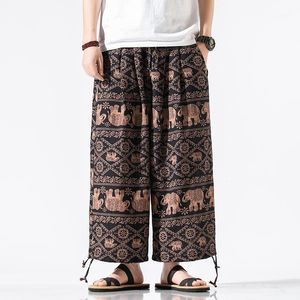 Men's Pants 2022 Boho Trousers Harem Elastic Waistline Casual Hippie Drawstring High-grade Wide Leg Mens Exotic Pattern 5XL