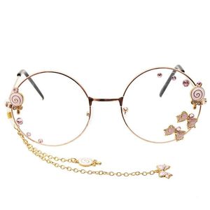 Fashion Sunglasses Frames Cute Bowknot Lollipop Pendant Clear Optical Glasses Frame Women Round Girls Retro Gothic Handmade Eyeglasses Glass