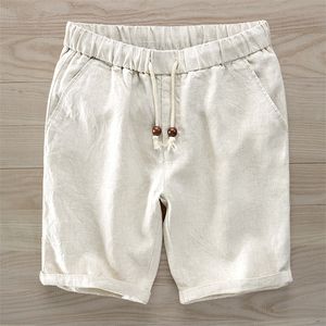Italy Pure linen Shorts Men Brand Casual Elastic Waist Fashion For Short 30 38 Size masculino bermuda masculi 220524