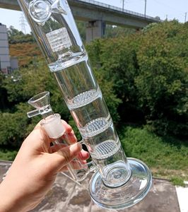 18 tum klart glas vatten bong vattenpipa med honungskakflittrar däck perc kvinnliga 18 mm rökrör