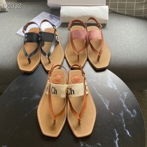 Skor tofflor Summer Woody Flats Beach Mules Thong Sandal Designer Canvas Flip Flop Letter Ladies Girls Pool Ankel Buckle