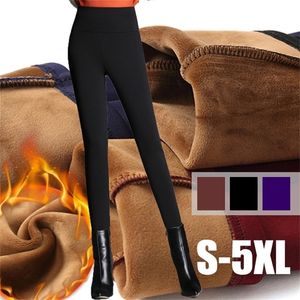 Kvinnor byxor plus storlek 5xl hög elastisk midja stretch blyerts byxor kvinnlig plus sammet varm fleece mager byxor leggings 210412