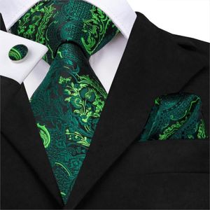 Papillon Uomo Cravatta floreale verde Paisley Cravatta di seta Set di fazzoletto da taschino per il regalo di smeraldi di affari del partito Hi-Tie all'ingrosso SN-3206Bow BowBow