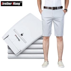 6 färg casual shorts män sommar rak elastisk affärsmode tunna korta byxor man khaki beige svart marin 220623