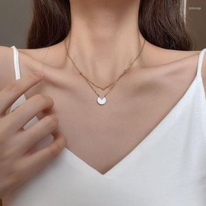 Double Zircon Round Mother-Of-Pearl Necklace Female Light Luxury Design Sense Clavicle Chain Tide Net Red Simple Pendant Necklaces