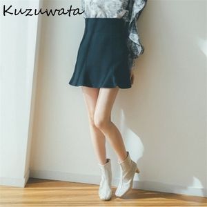 Kuzuwata Spring Temperament Woman Skirt High Waist All-match Mini Skirts Female Retro Plaid Short Faldas Mujer Trendy 220322