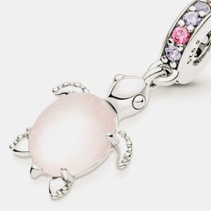 Momentos Murano Glass Rosa Tartaruga marinha Dangle Pandora Charms Para Kits de Jóias Diy de Bracelete Fazendo Berço Longo 925 Sterling Silver Wedding Party Gift 798939C02