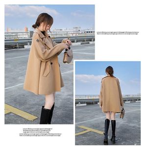 Women's Wool & Blends Winter 2022 Women Double-Sided Woolen Mid-Length Coat Turn-Down Collar Ladies Loose Long Sleeve Side Slit Jackets Outw