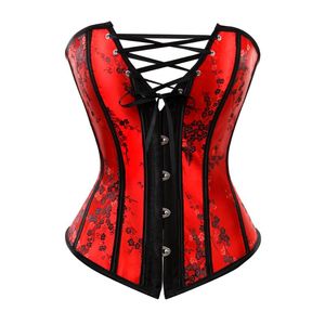 Bustiers & Corsets Women Red Floral Embroidery Overbust Corset Bustier Top Waist Cincher Sexy Lingerie Plus Size S-6XLBustiers