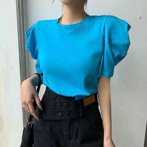 Wholesale vintage female photos resale online - O neck T shirts Tops Girls Short Puff Sleeve Vintage T shirt Female Chic Loose Cotton Tees Summer Real Photos G220418