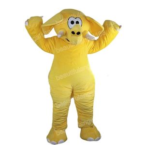 Traje de mascote de elefante amarelo de Halloween traje de alta qualidade de desenho animado de desenho anime personagem de anime personagem tamanho adulto de natal de natal vestido de fantasia