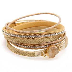 Wholesale popular charm bracelets for sale - Group buy Charm Bracelets European and American Popular Ethnic Style Diamond Inlaid Leather Multi layer Hand Woven Retro Grind Bracelet