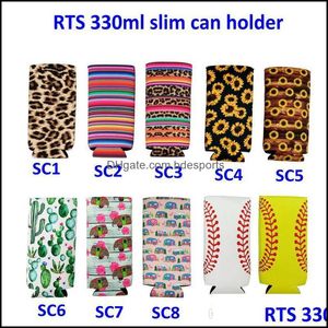 Slim Can Beer Insators Premium Neoprene Beverage Cooler Collapsible Cola Soda Bottle Koozies Cactus Leopard Sleeve ST668ドロップ配信2021