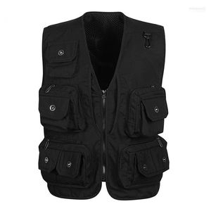 Mäns västar Summer Leisure Multi-Pocket Vest Men mesh andningsbar ärmlös skjutande utomhusjakt Skyddande Taktisk bomullsjacka1 Stra