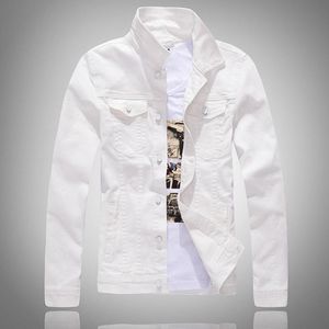 Kurtki męskie moda męska kurtka dżinsowa kowbojskie białe dżinsy Casual Slim Fit bawełniany płaszcz znosić męskie ubrania męskie