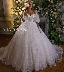 Elegant Full Lace Ball Gown Wedding Dresses Off The Shoulder Long Sleeve Vestido de Noiva Bridal Gowns