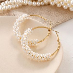 Hoop & Huggie 2022 Vintage Oversize Pearl Earrings For Women Girls Japan Korean Big Circle Fashion Party Jewelry GiftHoop