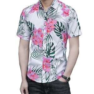 Mens Summer Beach Hawaiian Shirt Short Sleeve White Floral Shirts Men Casual Holiday Semester Men BLOUSE CAMISAS 7XL 210412