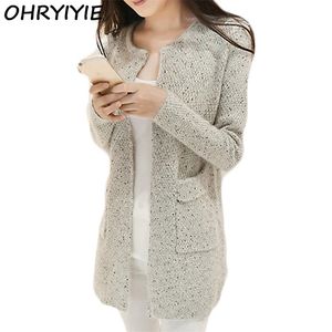 Ohryiyie Autumn Winter Women Casual Long Rleive Knigans Nowe szydełkowe kobiety Swetery moda tricotado Cardigan 210204