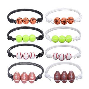 Charm Leather Bracelet for Women Men Lovers Weave Braided Bangle Adjustable Football Basketball Baseball Sport Ball Jewelry Gift GC1295