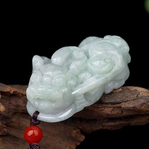 Myanmar jadeite biżuteria Jade Antique Dragon wisiorek ręczny rzeźbiony podwójny smok Długowieczność Naszyjnik Sweter dla kobiet mężczyzn