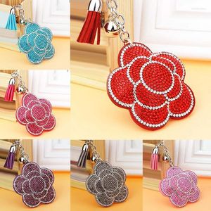 Keychains Crystal Rhinestone Plum Key Chain Flannel Leather Tassel Keychain For Women Car Bag Flower Pendants Ring Girl's Gifts Miri22