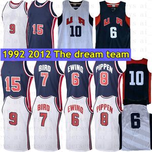Мужские баскетбольные майки 10 K B 15 6 Ewing 8 Pippen 9 MJ сшитый заводской ретро -возврат 1992 2012 Джерси