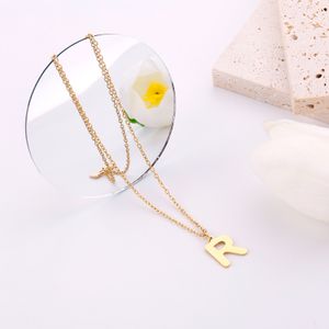 Initials Pendant Letter Name Necklace For Women Men Gold Color Square Alphabet Charm Box Link Chain Couple Jewelry