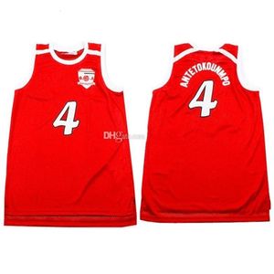 Nikivip Giannis Antetokounmpo #4 High School Filathlitikos B.C. Rote Retro-Basketball-Trikots für Herren, genäht, individuell, mit beliebiger Nummer und Namen