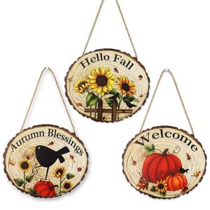 Party Decoration Harvest Festival Wooden Front Door Hanger Pumpkin Sun Flower Crow Decor Entryway Wall Hanging Craft FestivalParty PartyPart