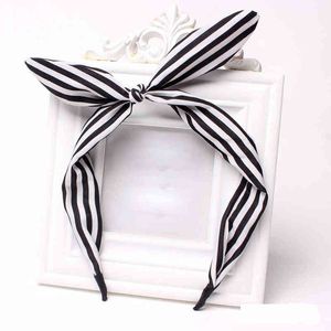 Korea Bow Headband Kvinnor Lovely Rabbit Ears Hårband Tjejer Stripe Blommor Tryckt Hårband Huvudbonader Hårtillbehör Huvudbonad AA220323