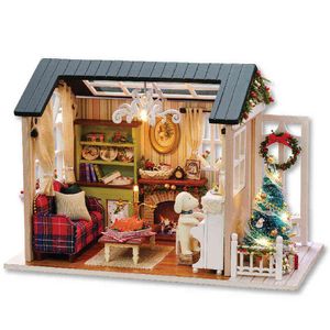 Cutebee Diy Dollhouse Wood Doll House Miniature Building Kit med möbler LED -lampor Toys for Children Birthday Present