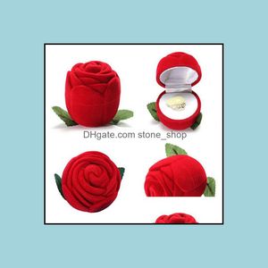 Neuheit Ring Boxen großhandel-Schmuckschachteln Verpackung Display Neuheit Red Rose Ring Box für Engagement Hochzeit Ohrringe Anhänger Fall Drop Lieferung yjgsz
