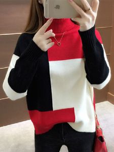 JMPRS Patchwork Women Pullover Sweater Autumn Loose O Neck Long Sleeve Knitted Thick Korean Fashion Female Jumper Top 220809