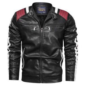 Winter Men's Casual Padded Warm Standing Collar Biker Leather Jacket Long Sleeve Fashion Shopping Spelling Color Coat L-6xl