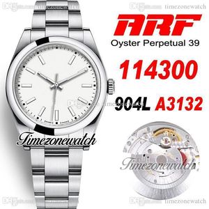 ARF 39mm 114300 SH3132 Automatisk mens Watch Polished Bezel White Dial 904L Steel Oytsteel Armbandsgarantikort Super Edition TimeZoneWatch R02