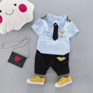 Zestawy odzieżowe Urodzone chłopcy Zestaw Letnie niemowlęcie Pilot Ubranie bawełniane dzieci kapitan kostium maluch wojskowych mundurek