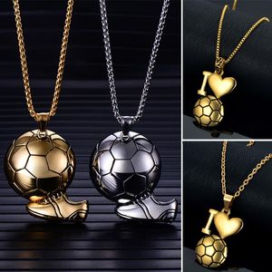 Pingente de colares de pingente bola de futebol jóias de jóias de cor dourada de aço inoxidável Fitness Football Sport Chain For Men Women JoyaScent