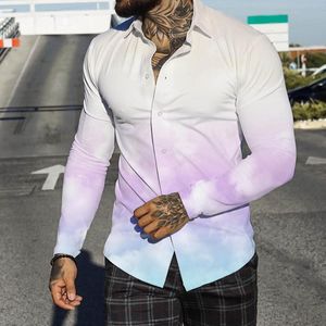 Men's Casual Shirts Men Autumn Winter Single Breasted Lapel Full Print Beach Long Sleeve Vacation Outdoor Holiday Shirt Memory Foam HMen's