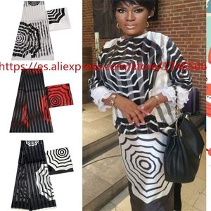 Ghana Style Satin Silk Fabric med Organza Ribbon och Satin African Wax Design T200812