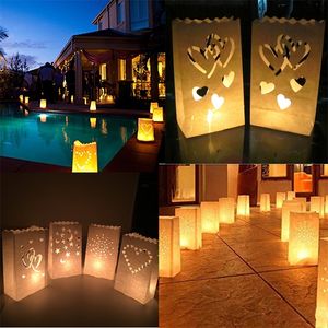 10pcspack Hollow Out White Romantic Wedding Tea Light Holder Paper Candle Candle Candle Sags Party Wedding Decoration Supplies 220527