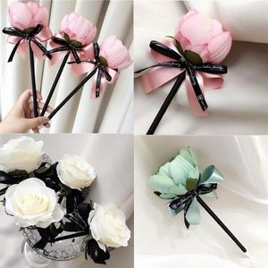 Decorative Flowers & Wreaths Fashion Hand Pen Creative Simulation Flower Bow Ball Wedding Long Stick Sign PenDecorative