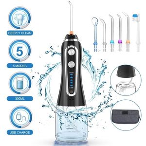 Portable Oral Irrigator 300ml Dental Water Flosser Jet 5 Modes Water Floss USB Rechargeable Irrigator Dental Teeth Cleaner Bag 220518