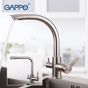 GAPPO 1set Top Qualität Edelstahl Küche Mixer Wasserhahn Kalt Warmwasser Filter Dual Griff Küche Waschbecken Wasserhahn G439943991 T200423