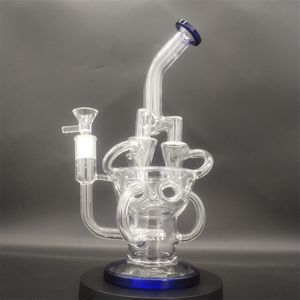 10 em azul hookah vidro bong recycler canal tubos de água bongs tubulação de fumo 14mm tigela