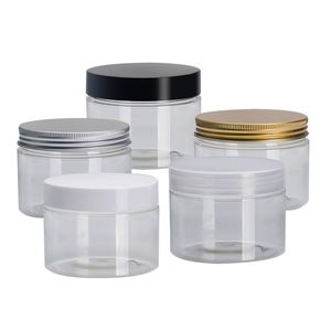 Tomtransparent Pet Eye Cream Bottle Vit Svart Klar Plastlock Kosmetiska Förpackningsbehållare Candy Pots Plasthår Vaxburkar Aluminium Cap 300ml 400ml 500ml